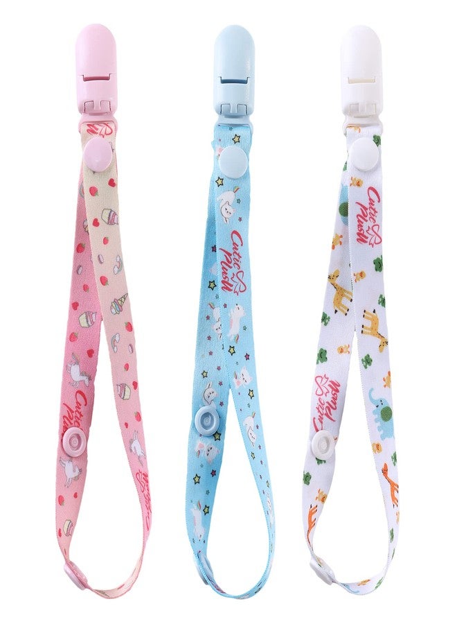 CutiePlusU Adult Size Pacifier Clips 3 Pack-Unicorns, Rainbow Cats and Giraffes - Image 1